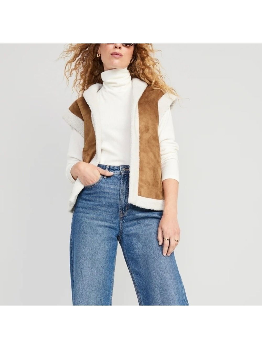 4X • Old Navy • Faux-Suede Sherpa-Trim Vest